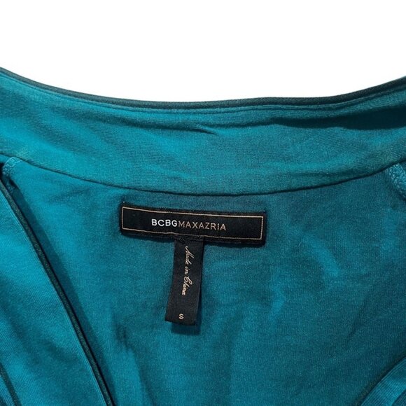 BCBGMaxaxria dress women's S green blue teal long sleeve faux wrap v neck - Picture 3 of 8